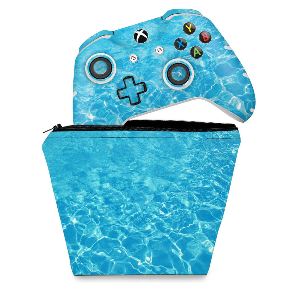 KIT Capa Case e Skin Anti-Rage Xbox One Slim X Controle - Aquático Água