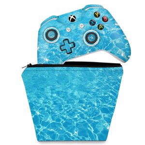 KIT Capa Case e Skin Anti-Rage Xbox One Slim X Controle - Aquático Água