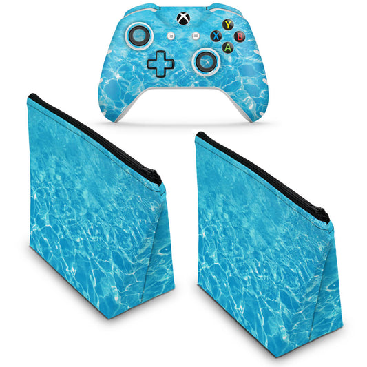 KIT Capa Case e Skin Anti-Rage Xbox One Slim X Controle - Aquático Água