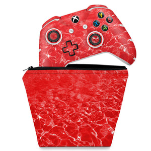 KIT Capa Case e Skin Anti-Rage Xbox One Slim X Controle - Aquático Água Vermelha