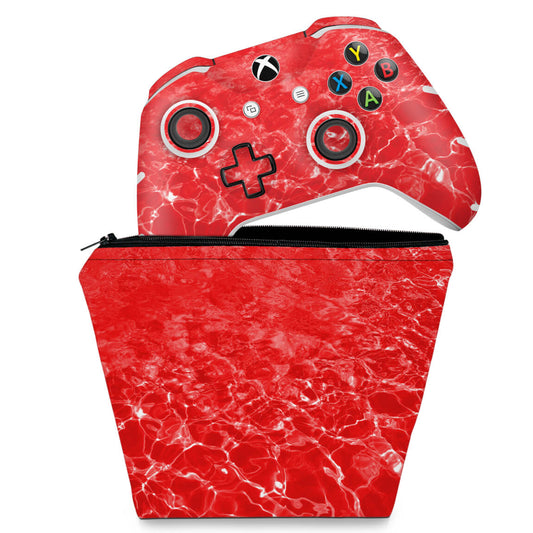 KIT Capa Case e Skin Anti-Rage Xbox One Slim X Controle - Aquático Água Vermelha