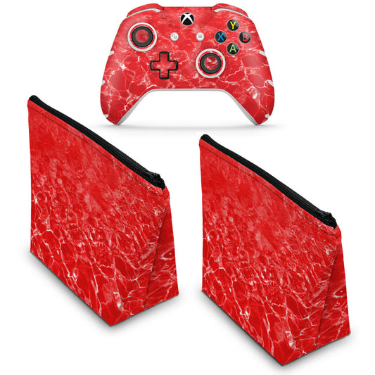 KIT Capa Case e Skin Anti-Rage Xbox One Slim X Controle - Aquático Água Vermelha