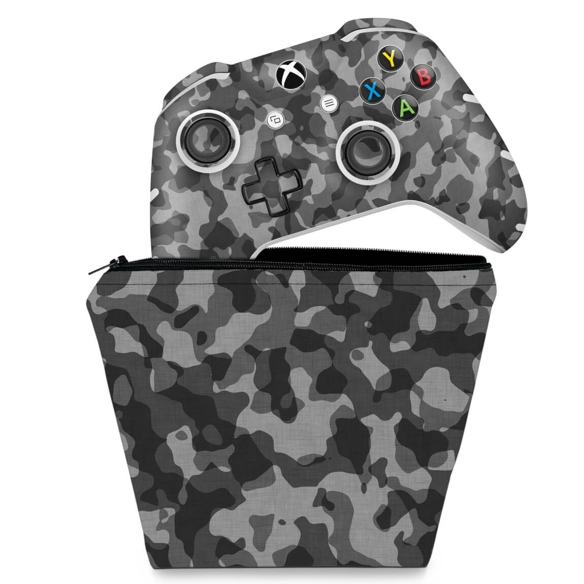 KIT Capa Case e Skin Anti-Rage Xbox One Slim X Controle - Camuflagem Cinza
