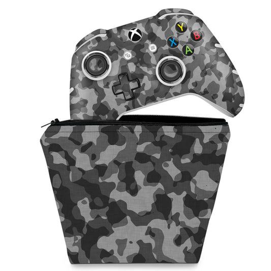 KIT Capa Case e Skin Anti-Rage Xbox One Slim X Controle - Camuflagem Cinza