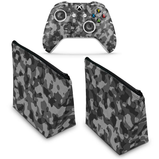 KIT Capa Case e Skin Anti-Rage Xbox One Slim X Controle - Camuflagem Cinza