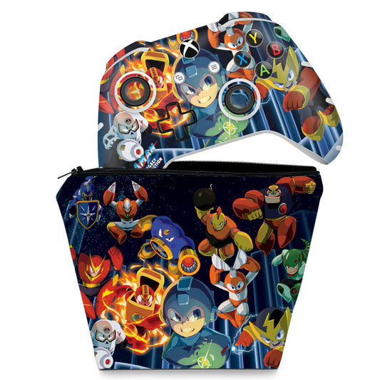 KIT Capa Case e Skin Anti-Rage Xbox One Slim X Controle - Megaman Legacy Collection