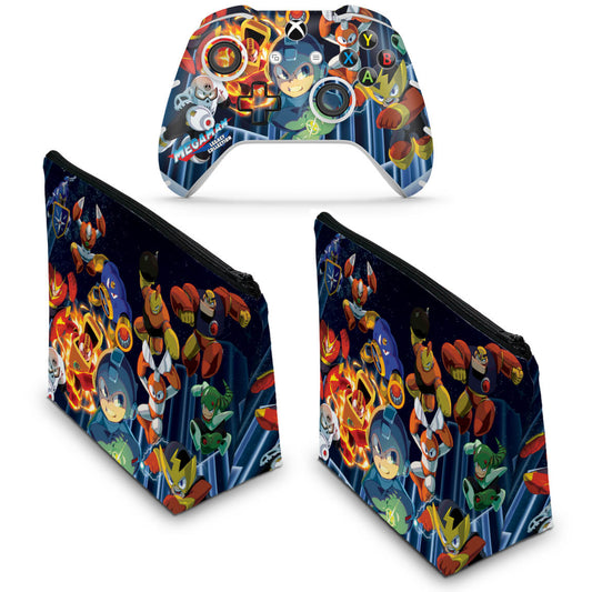 KIT Capa Case e Skin Anti-Rage Xbox One Slim X Controle - Megaman Legacy Collection