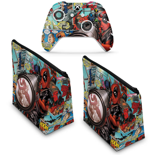 KIT Capa Case e Skin Anti-Rage Xbox One Slim X Controle - Deadpool