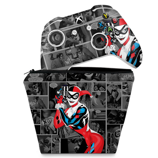 KIT Capa Case e Skin Anti-Rage Xbox One Slim X Controle - Arlequina Harley Quinn #A