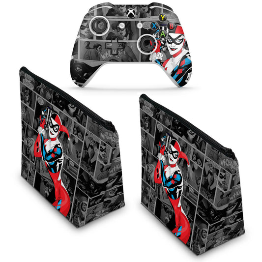 KIT Capa Case e Skin Anti-Rage Xbox One Slim X Controle - Arlequina Harley Quinn #A