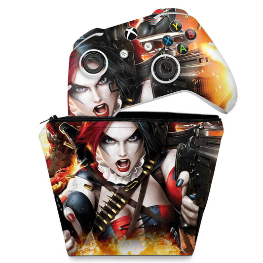 KIT Capa Case e Skin Anti-Rage Xbox One Slim X Controle - Arlequina Harley Quinn #B