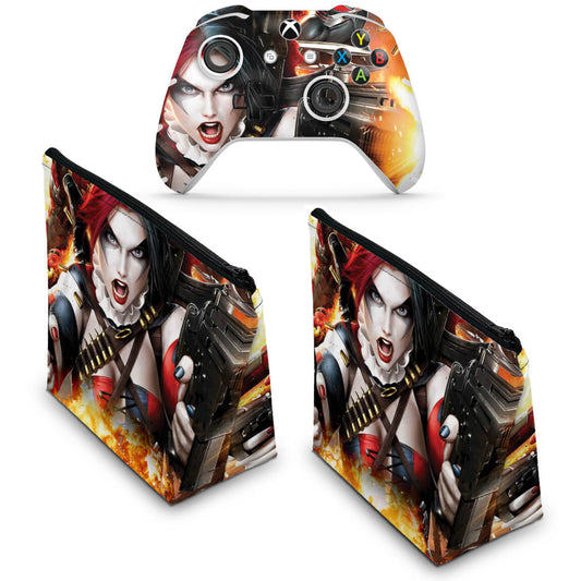 KIT Capa Case e Skin Anti-Rage Xbox One Slim X Controle - Arlequina Harley Quinn #B