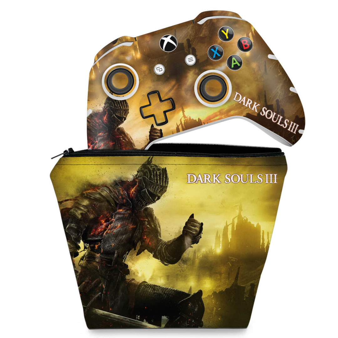 KIT Capa Case e Skin Anti-Rage Xbox One Slim X Controle - Dark Souls 3