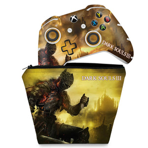 KIT Capa Case e Skin Anti-Rage Xbox One Slim X Controle - Dark Souls 3