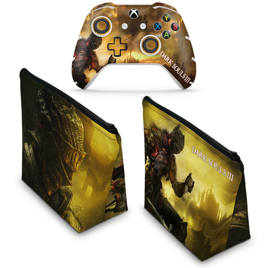 KIT Capa Case e Skin Anti-Rage Xbox One Slim X Controle - Dark Souls 3