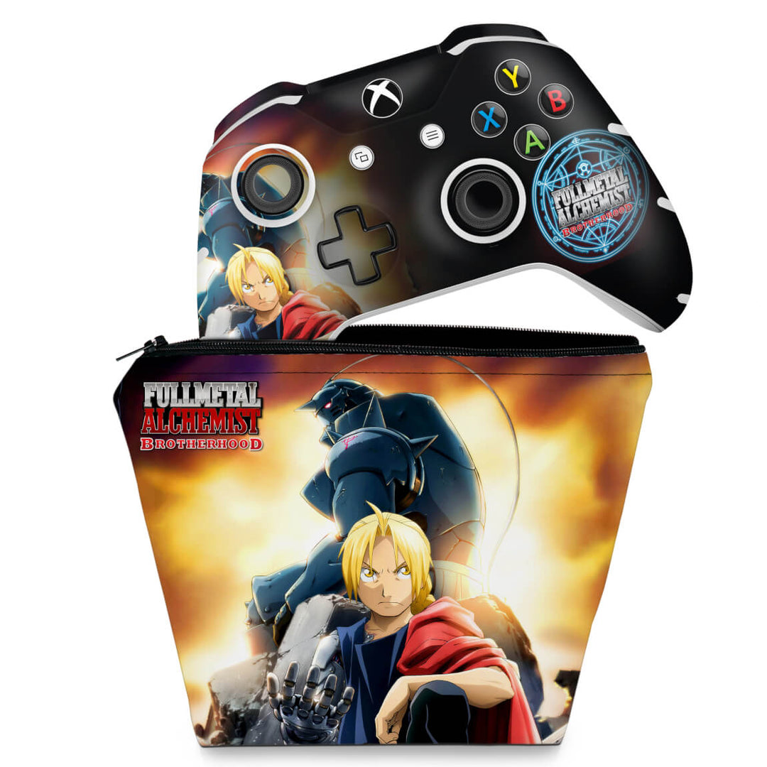 KIT Capa Case e Skin Anti-Rage Xbox One Slim X Controle - Fullmetal Alchemist: Brotherhood