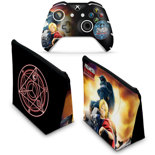 KIT Capa Case e Skin Anti-Rage Xbox One Slim X Controle - Fullmetal Alchemist: Brotherhood