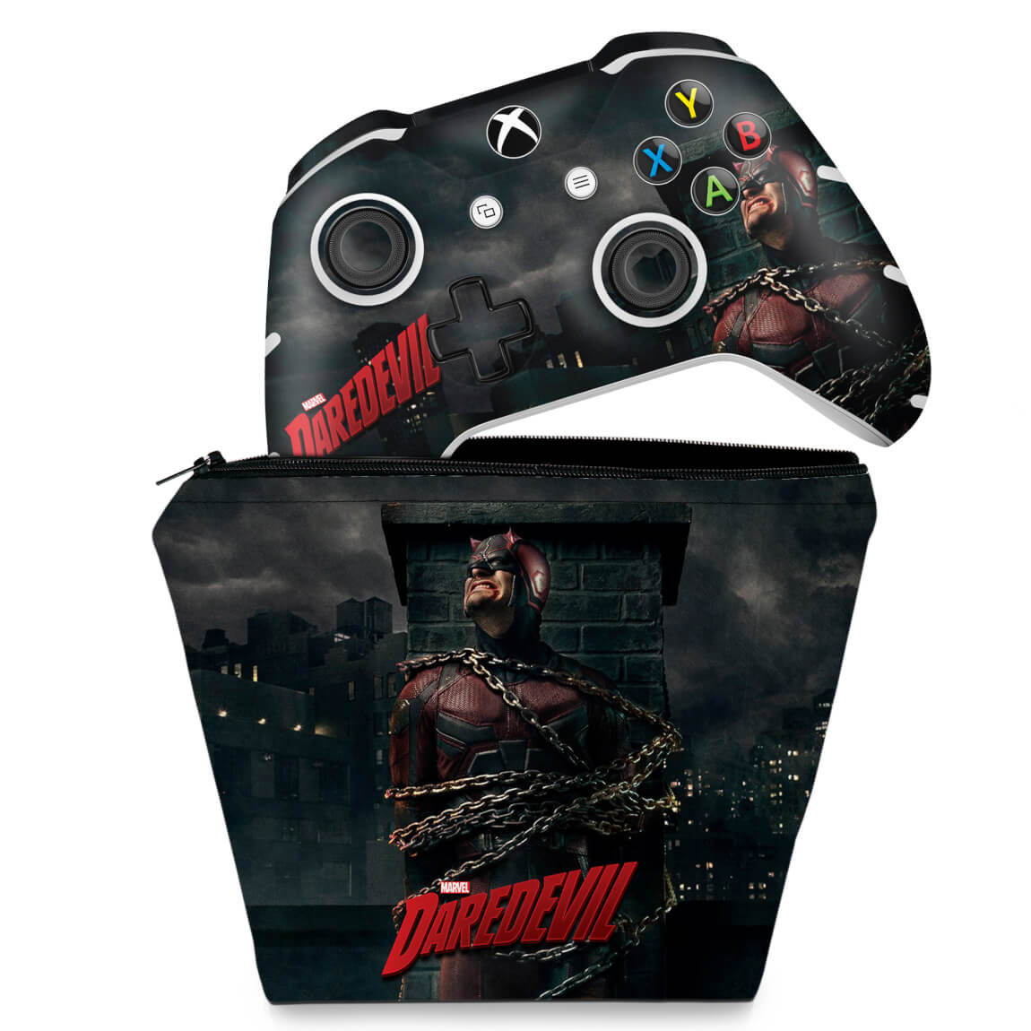 KIT Capa Case e Skin Anti-Rage Xbox One Slim X Controle - Daredevil Demolidor