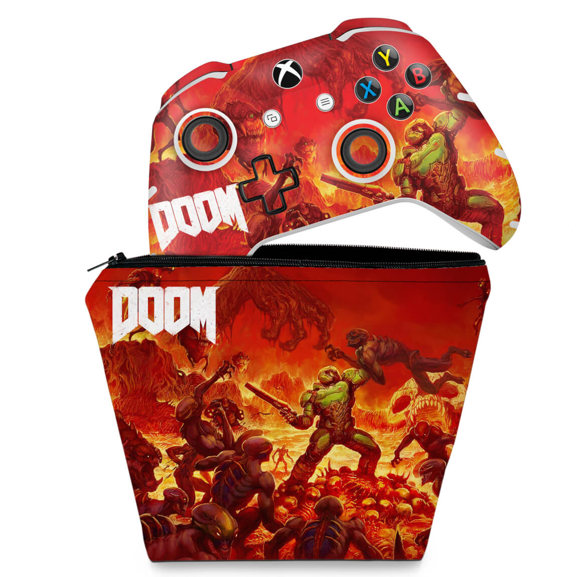 KIT Capa Case e Skin Anti-Rage Xbox One Slim X Controle - Doom