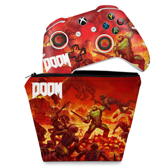 KIT Capa Case e Skin Anti-Rage Xbox One Slim X Controle - Doom