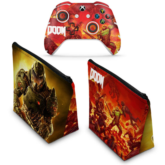 KIT Capa Case e Skin Anti-Rage Xbox One Slim X Controle - Doom