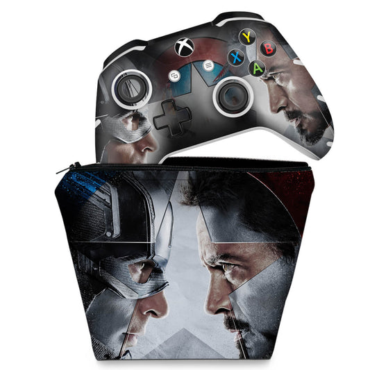 KIT Capa Case e Skin Anti-Rage Xbox One Slim X Controle - Capitão America - Guerra Civil