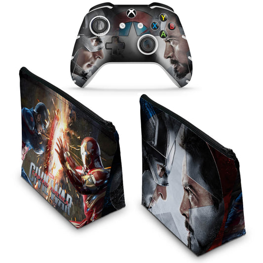 KIT Capa Case e Skin Anti-Rage Xbox One Slim X Controle - Capitão America - Guerra Civil
