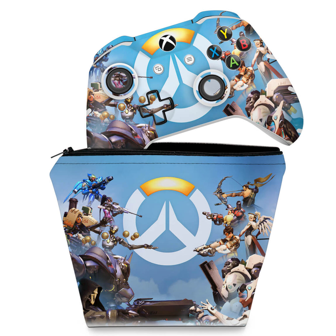 KIT Capa Case e Skin Anti-Rage Xbox One Slim X Controle - Overwatch