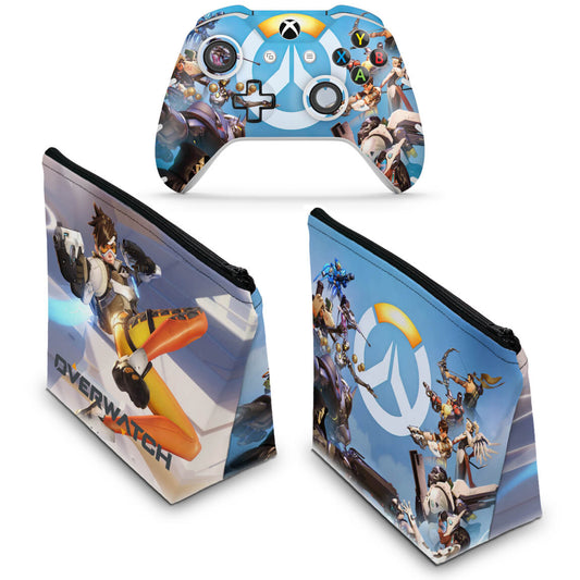 KIT Capa Case e Skin Anti-Rage Xbox One Slim X Controle - Overwatch