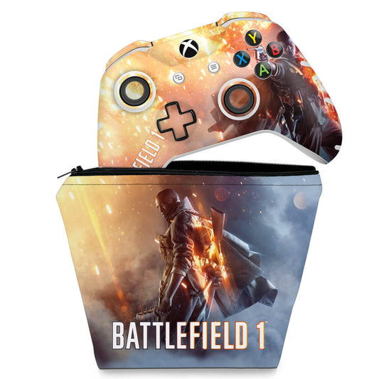 KIT Capa Case e Skin Anti-Rage Xbox One Slim X Controle - Battlefield 1