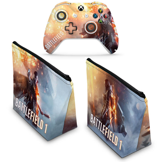 KIT Capa Case e Skin Anti-Rage Xbox One Slim X Controle - Battlefield 1