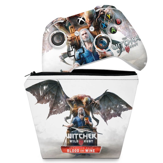 KIT Capa Case e Skin Anti-Rage Xbox One Slim X Controle - The Witcher 3 Blood And Wine