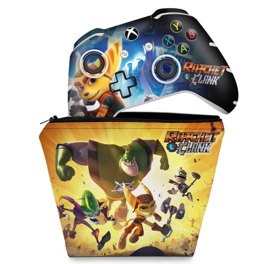 KIT Capa Case e Skin Anti-Rage Xbox One Slim X Controle - Ratchet and Clank
