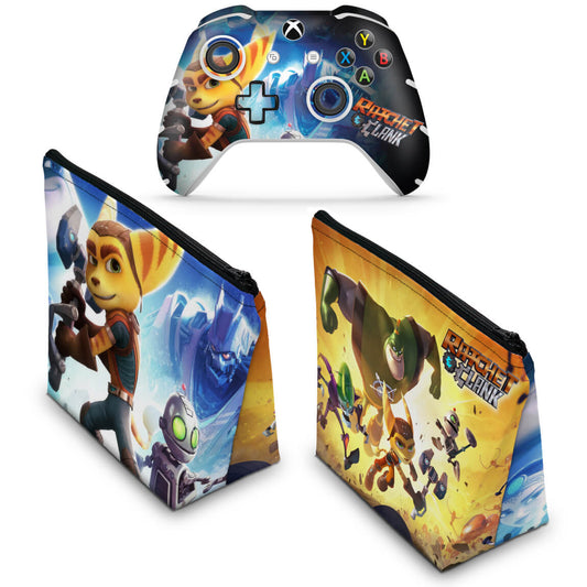KIT Capa Case e Skin Anti-Rage Xbox One Slim X Controle - Ratchet and Clank