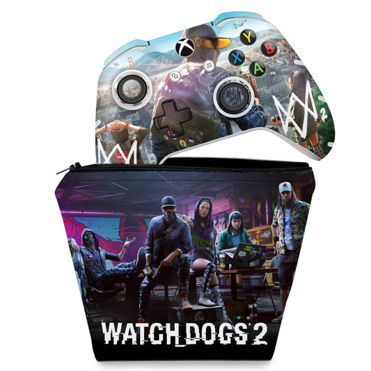 KIT Capa Case e Skin Anti-Rage Xbox One Slim X Controle - Watch Dogs 2