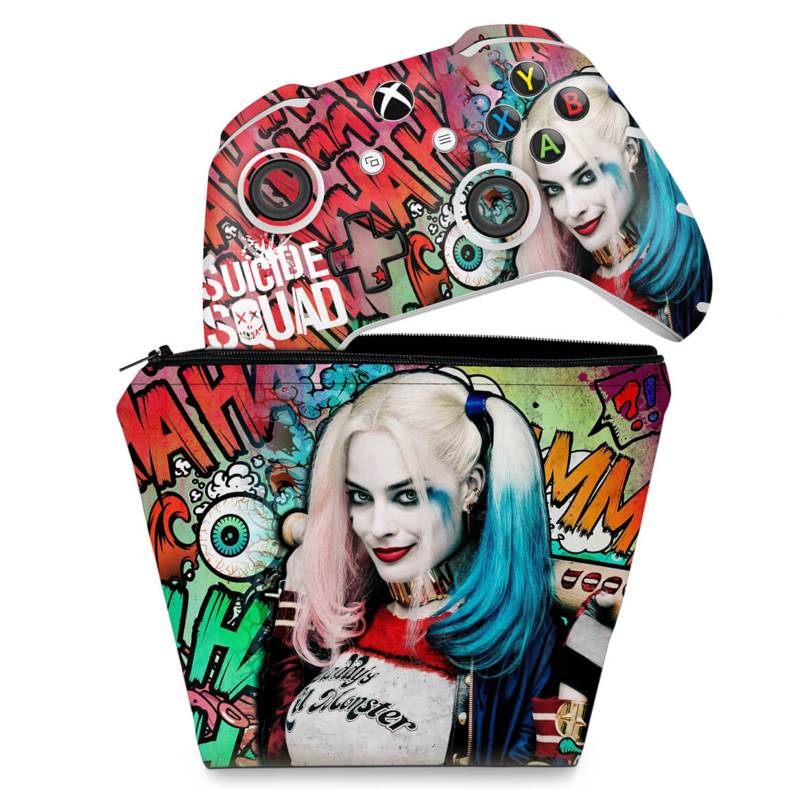 KIT Capa Case e Skin Anti-Rage Xbox One Slim X Controle - Esquadrão Suicida #A