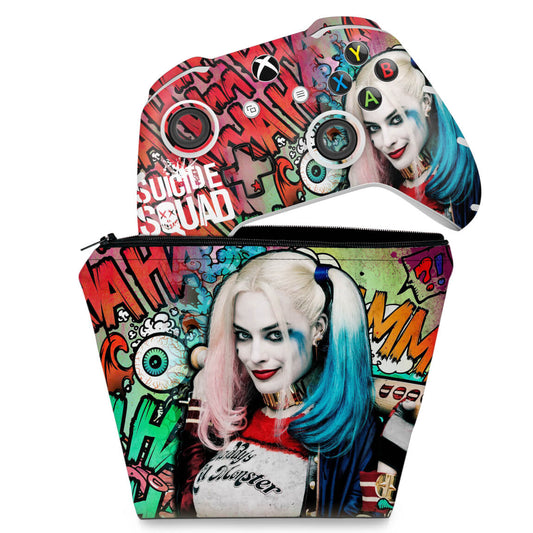 KIT Capa Case e Skin Anti-Rage Xbox One Slim X Controle - Esquadrão Suicida #A