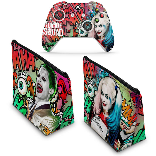 KIT Capa Case e Skin Anti-Rage Xbox One Slim X Controle - Esquadrão Suicida #A