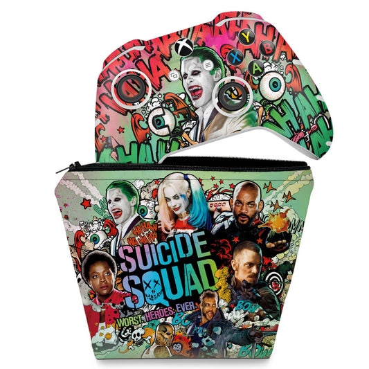 KIT Capa Case e Skin Anti-Rage Xbox One Slim X Controle - Esquadrão Suicida #B