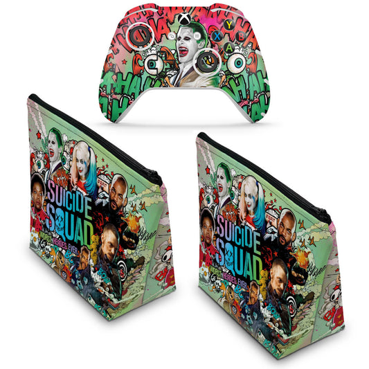 KIT Capa Case e Skin Anti-Rage Xbox One Slim X Controle - Esquadrão Suicida #B