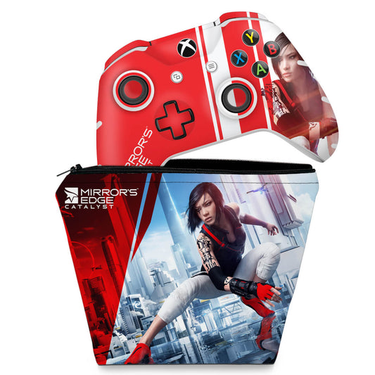 KIT Capa Case e Skin Anti-Rage Xbox One Slim X Controle - Mirror's Edge Catalyst