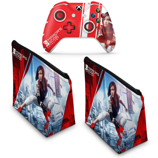 KIT Capa Case e Skin Anti-Rage Xbox One Slim X Controle - Mirror's Edge Catalyst