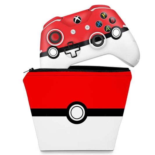 KIT Capa Case e Skin Anti-Rage Xbox One Slim X Controle - Pokemon Pokebola
