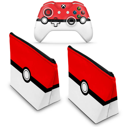 KIT Capa Case e Skin Anti-Rage Xbox One Slim X Controle - Pokemon Pokebola