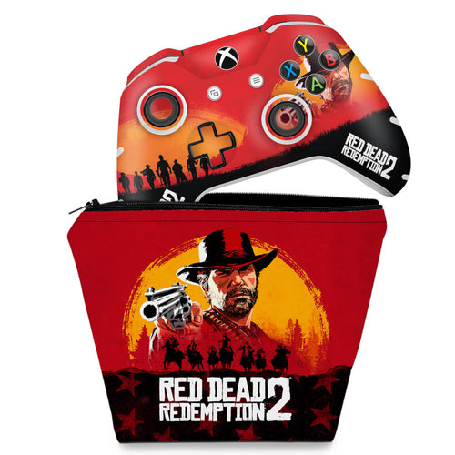 KIT Capa Case e Skin Anti-Rage Xbox One Slim X Controle - Red Dead Redemption 2