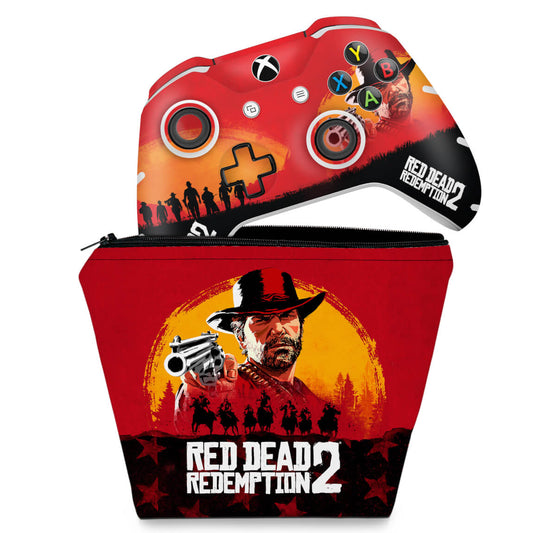 KIT Capa Case e Skin Anti-Rage Xbox One Slim X Controle - Red Dead Redemption 2