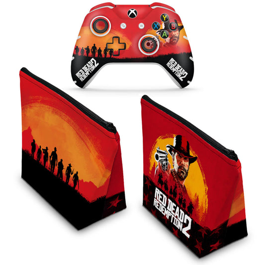 KIT Capa Case e Skin Anti-Rage Xbox One Slim X Controle - Red Dead Redemption 2