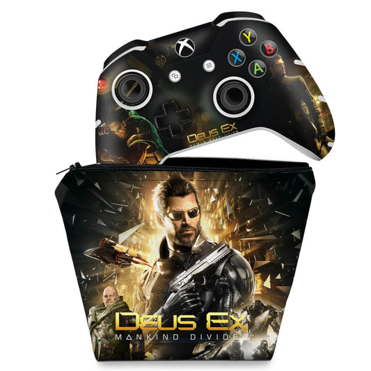 KIT Capa Case e Skin Anti-Rage Xbox One Slim X Controle - Deus Ex: Mankind Divided