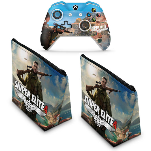 KIT Capa Case e Skin Anti-Rage Xbox One Slim X Controle - Sniper Elite 4