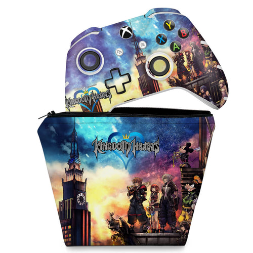 KIT Capa Case e Skin Anti-Rage Xbox One Slim X Controle - Kingdom Hearts